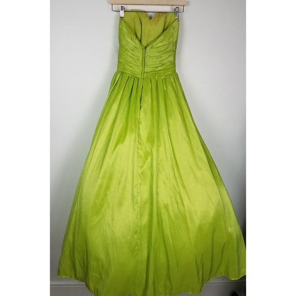 flirt by Maggie Sottero Sz. O Full Maxi Strapless Ruched Shimmer Key Lime Dress - Picture 7 of 12